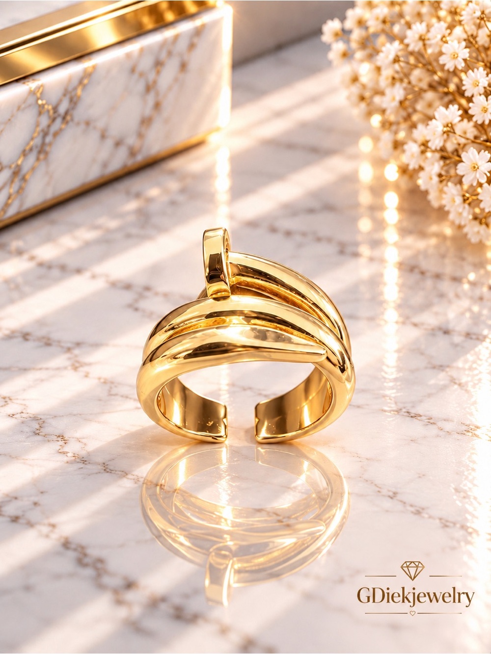 Gold Filled Adjustable Open Band Ring - Polished Gold Tone